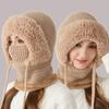 Women Winter Hat with Integrated Scarf Cold-proof Front Cover Thick Knitted Warm Solid Color Full Protection Outdoor Cycling Travel Cold Weather Cap
