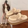 Winter Women Designer Fur Slippers Warm Boots Platform Flip Flops 2024 New Short Plush Flats Home Cotton Shoe Ladies Suede Mules