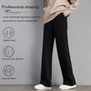Women Autumn Winter Fleece Lining Pants Elastic High Waist Straight Wide Leg Pants Solid Color Loose Fit Long Trousers