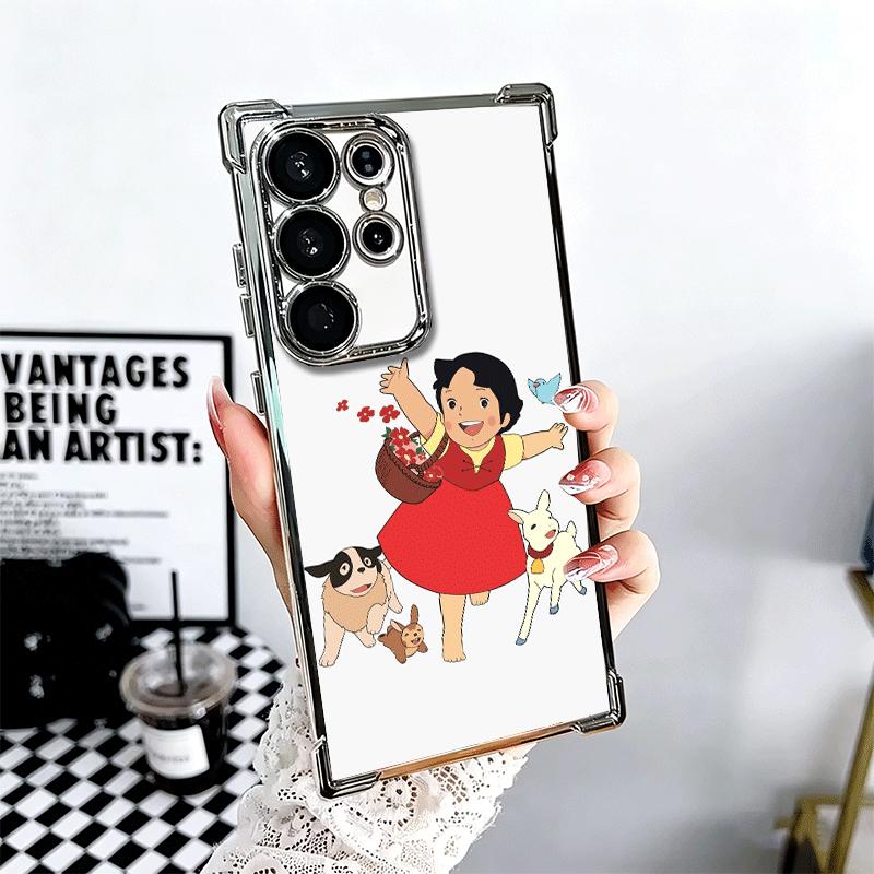Heidi Cartoon Cute Plating Phone Case For Samsung Galaxy S24 S25 FE S26 Edge S23 Ultra S22 S21 Plus S20 Anti-Fall Airabag Cover