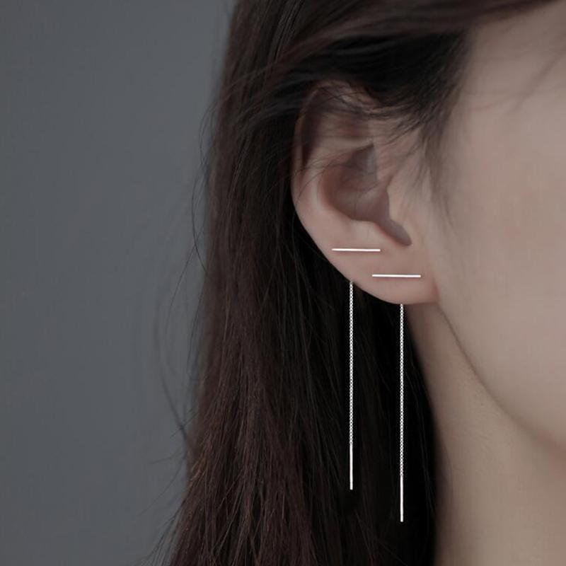 S925 Серебряные игольчатые серьги со звездами для женщин, серьги-капли с кисточками, длинная цепочка, бусины, серьги для пирсинга, асимметрия, украшения для ушей