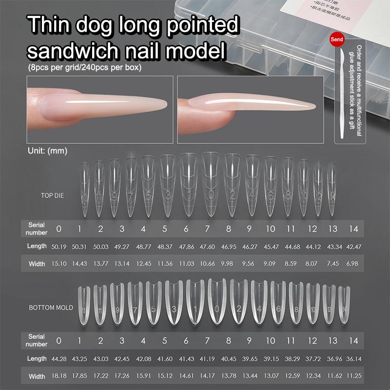 240 шт. Двойная форма для наращивания ногтей-сэндвич, многоразовая, для полного покрытия, прозрачный инструмент для моделирования дизайна ногтей, формы для ногтей-гробик, миндаль