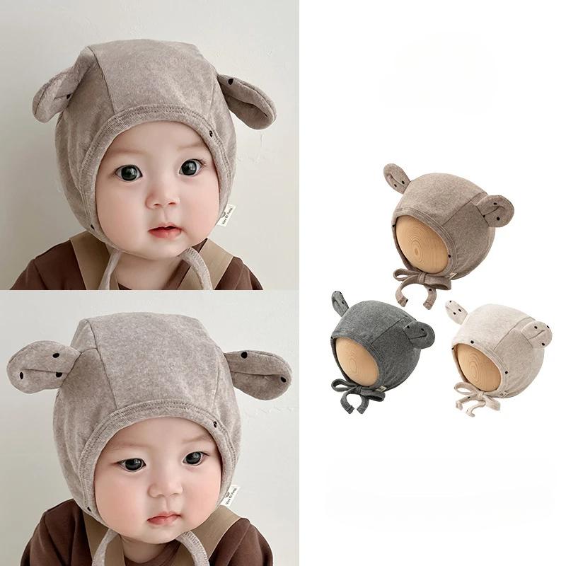 Милая мультяшная модная шапочка для новорожденных, милая шапочка с медвежьими ушками и кроличьими ушками, реквизит для фотосъемки младенцев, мягкая хлопковая шапочка для малышей