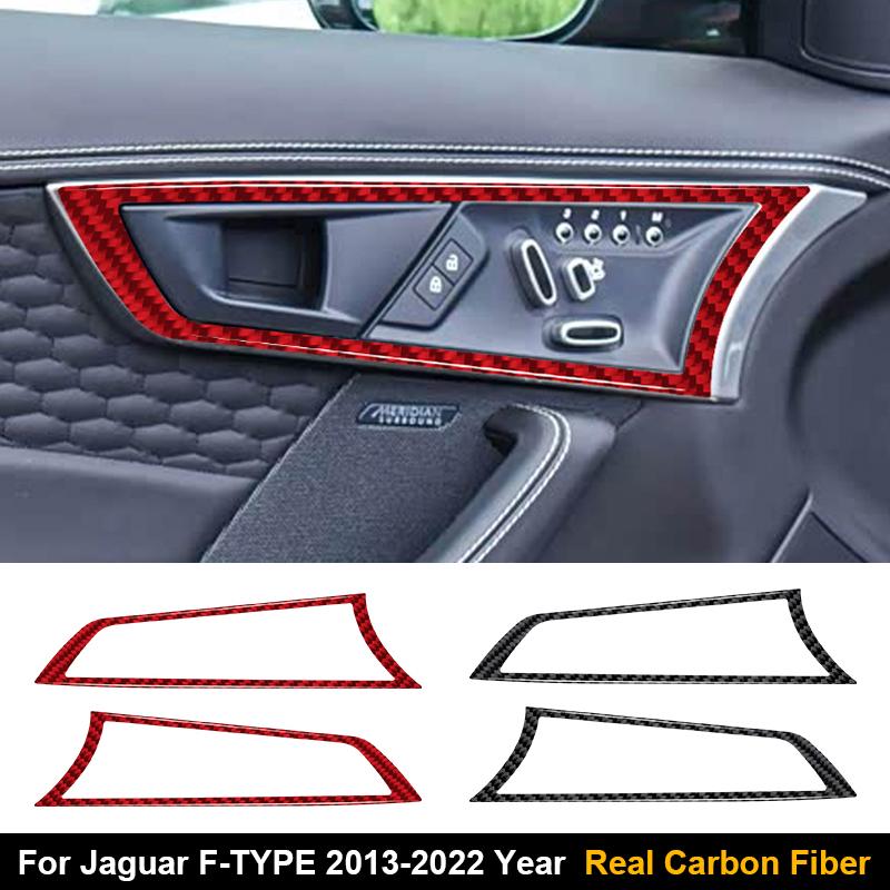 2PCS/SET Real Carbon Fiber Car Inner Door Handle Frame Decorative Sticker For Jaguar F-Type 2013-2022 Car Interior Accessories