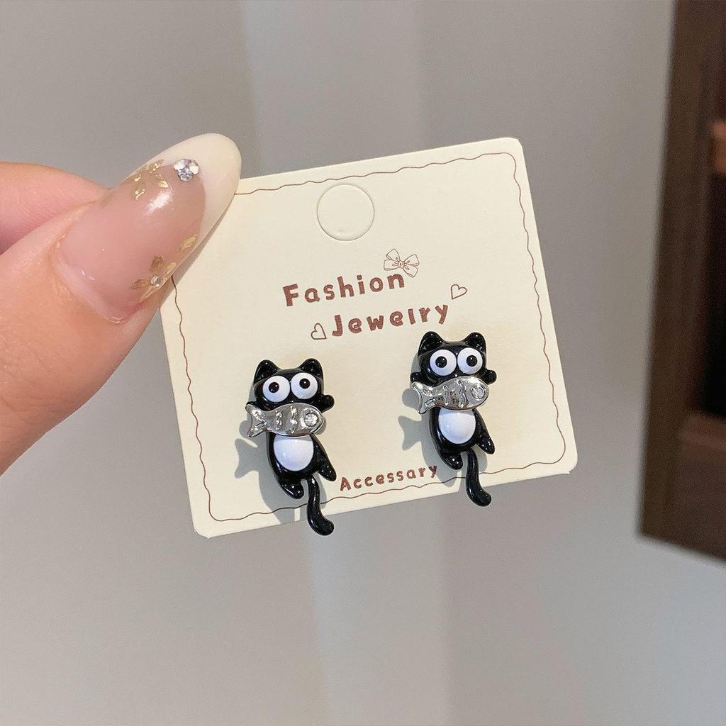 Очаровательные серьги-пусеты в виде черных котят: Серебряная игла, милый дизайн хвоста для женщин