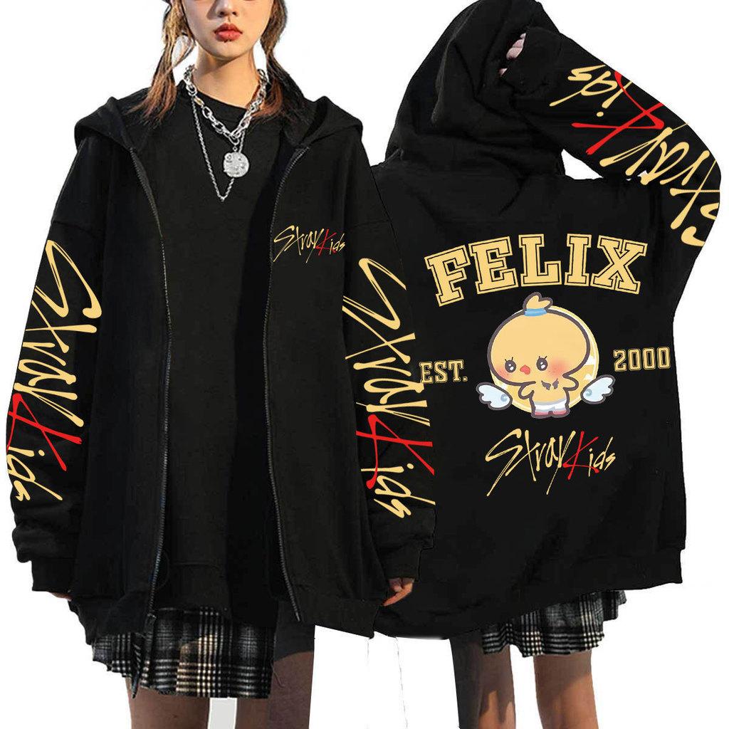 Adult Women Men Stray Kids Dominate ATZ SKZ Print Sweatshirt Loose Zipper Long Sleeves Hooded Jacket Coat Outerwear