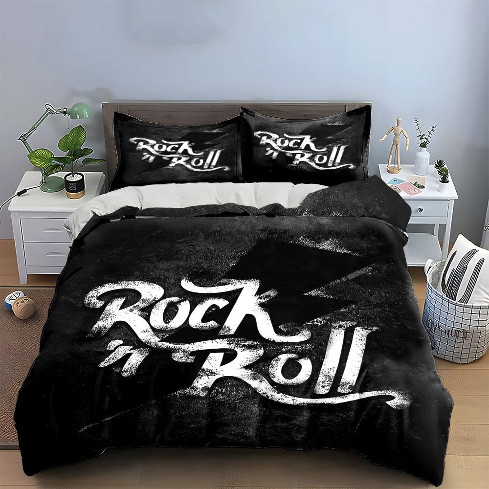 "Rock 'n Roll text." Bedding sets Duvet cover sets Duvet covers Pillowcases(1 * Duvet Cover 2 * Pillowcases without duvet insert)