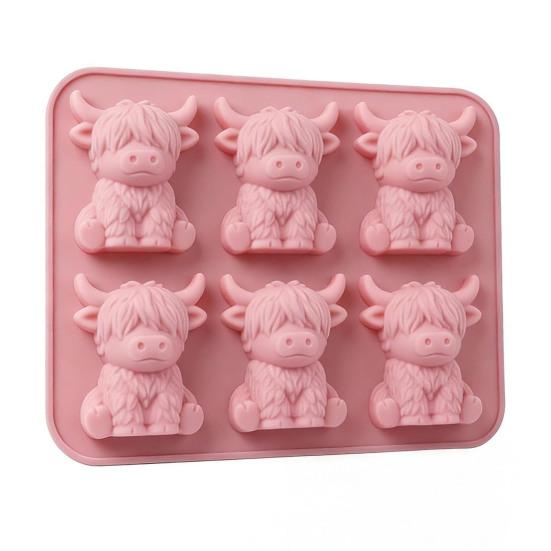 Highland Cow Silicone Ice Cube Tray Food-Grade 3D Mold for Whiskey Cocktails Easy-Release Mini Cow Chocolate Candy Molds for Baking Gummies Fudge