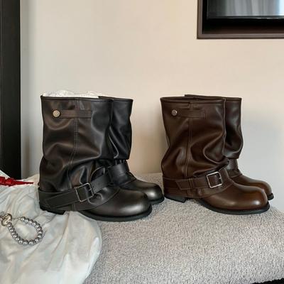 Версия с пятном~ Мама-виноград, те же ботинки-чулки на толстой подошве с высокой платформой и широким голенищем, ковбойские полусапожки для женщин