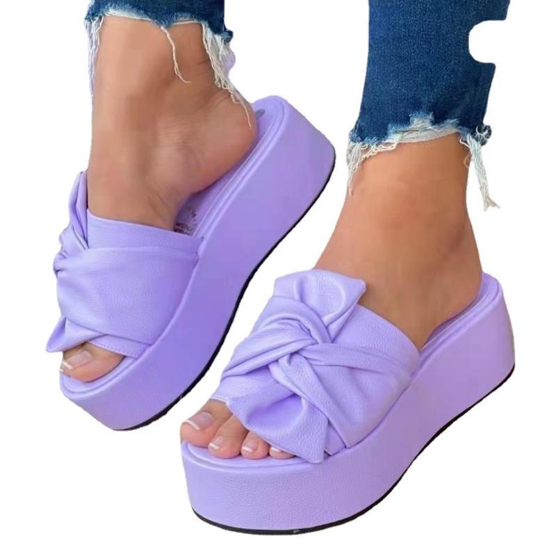 Европейские и американские импортные товары, большие размеры, однотонные тапочки с бантом из одного слова, женские трансграничные тапочки с толстой подошвой, верхняя одежда, пляжные сандалии