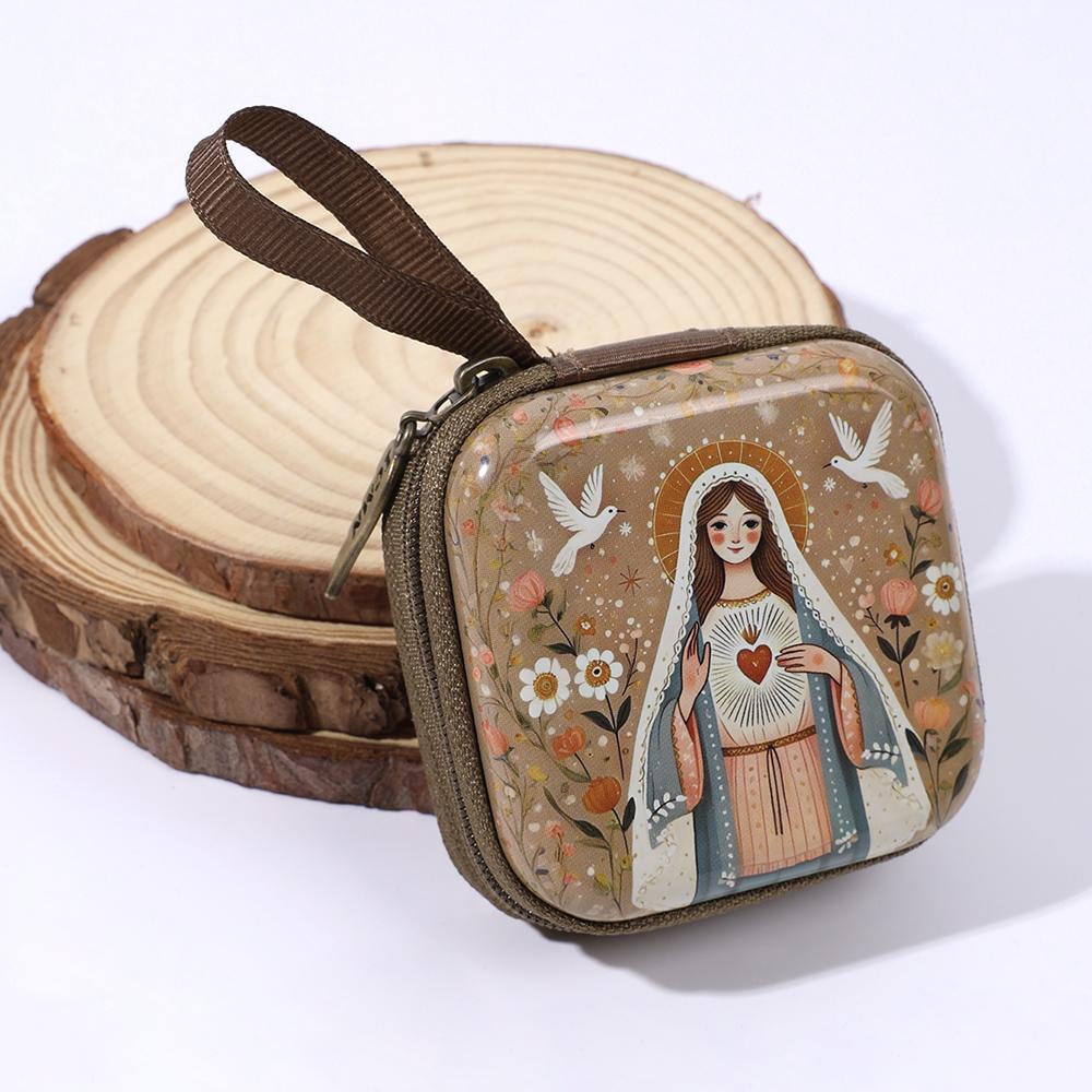 New Style Square Jewelry Bag Rosary Bag Religious Jewelry Storage Box Mini Zipper Bag, Folk-Style Decorative Storage Rack