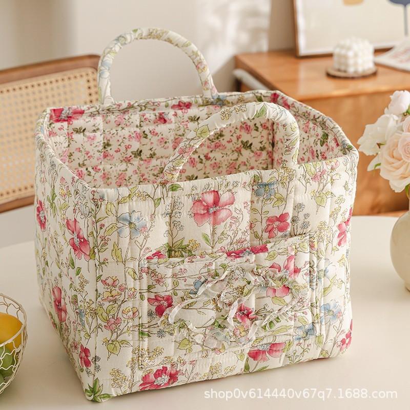 Fresh Floral Fabric Storage Basket Foldable Organizer Underwear Cosmetics Bedroom