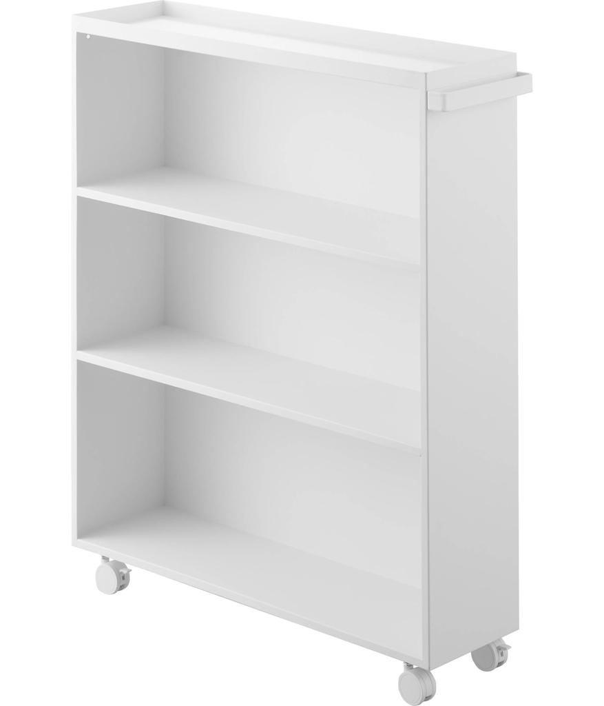 Yamazaki Jitsugyo 1485 Hidden Comic Rack with White W59 X X H70cm Handle and Tower Blindfold Hide Storage Bookshelf with Casters and Bookends Handle,