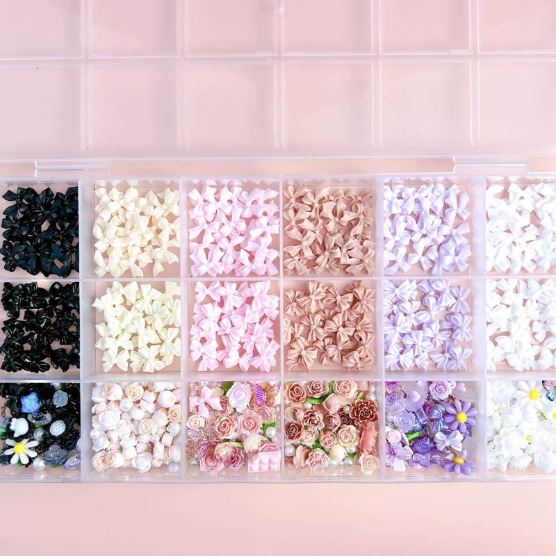 Cross-border Multi-grid Nail Art: Mix & Match Flowers, Butterflies, Hearts, Flat Back Rhinestones & Pearls