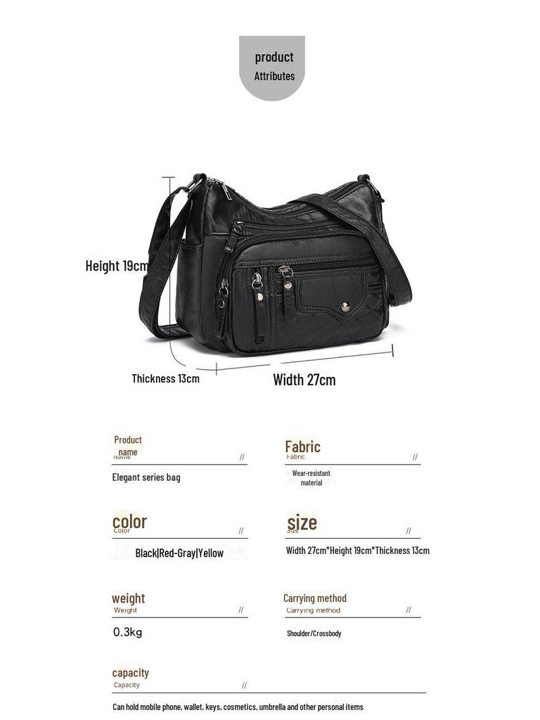 Женская сумка через плечо из мягкой кожи с несколькими отделениями