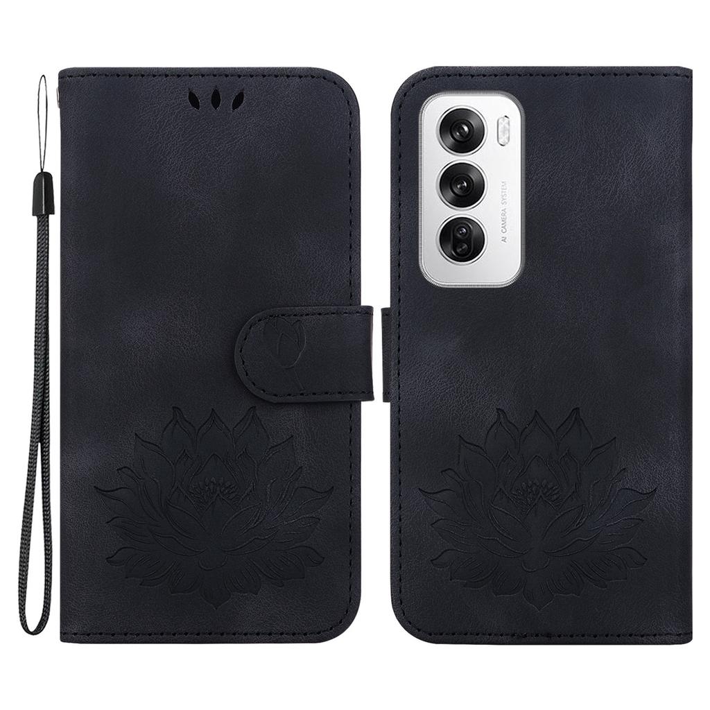 For Oppo Reno12 5G (Global) Wallet Case Lotus Imprint Leather Stand Phone Cover