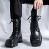 Fashion Brand Spring Casual Vintage Thick Sole High Top Debout Shoes Smart British Style Black Wide Foot Trendy Shoes Leather Casual