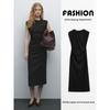 Za2025 Summer New Product Women Clothes Temperament Waist Hugging Mid-Length Sleeveless Dress Black Dress 06648589 800