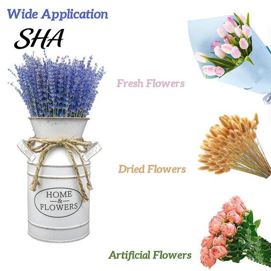 Home Desktop Flower Decor Vintage Iron Can Bucket, Double-Handle Metal Vase with Jute Bow & Embossed Heart/HOME Galvanized Pot Print, Tabletop