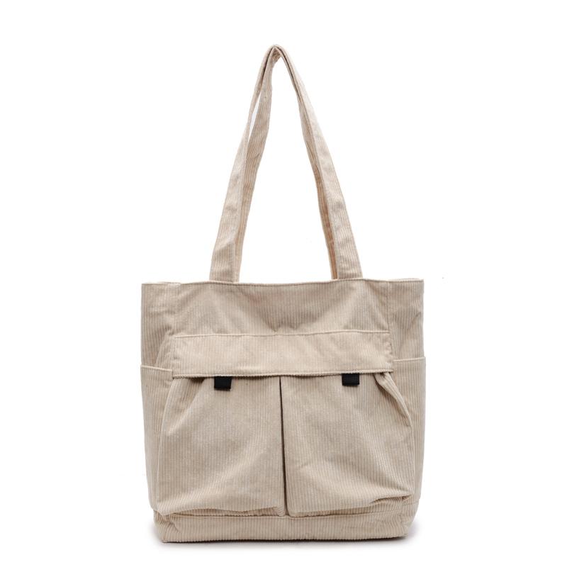 Большая вместительная вельветовая сумка для женщин, сумка через плечо для поездок на работу, сумка-тоут с несколькими карманами