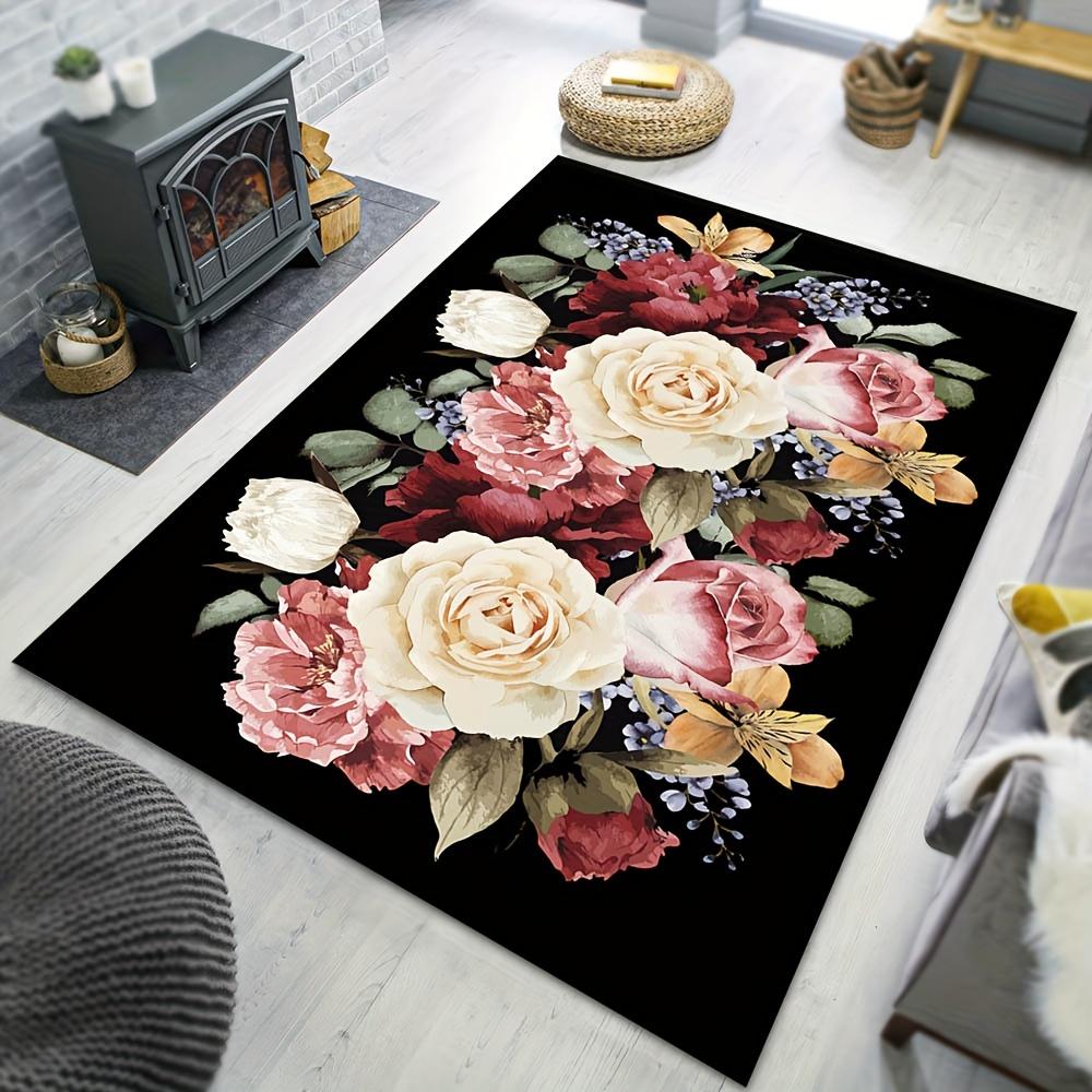 1pc Beautiful flowers Pattern Carpet, Area Rug For Living Room Bedroom Room Bed Chair Non-slip Outdoor Camping Rug Floor Mat Home Room Decor