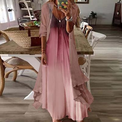 Летний женский принт, отпускной камзол, длинное платье, большой размах, комплект из двух частей