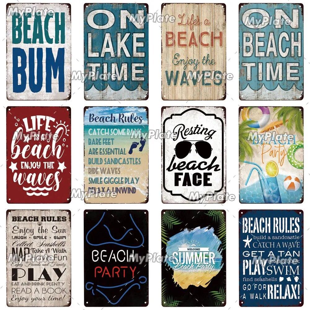 [MyPlate] Beach Metal Sign Vintage Plaque Tin Sign Plate Wall Decor For Bar Club Man Cave Art Painting Poster Gift