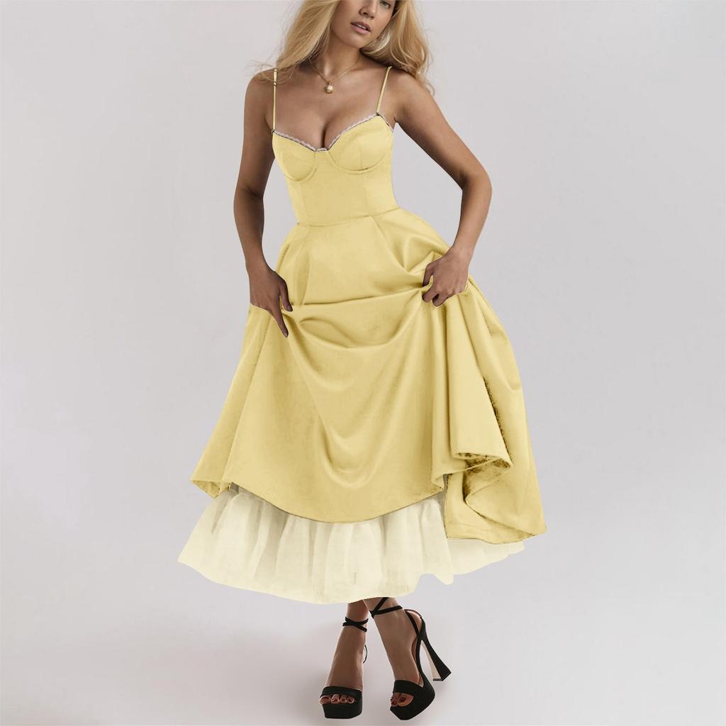 Женское модное однотонное платье принцессы с сеткой и двухслойным платьем на подтяжках