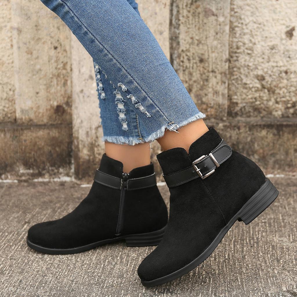Fashion Retro Buckle Strap Ankle Boots Women New Trend Low Heels Platform Woman Boots Autumn Side Zipper Fashion Solid Shoes for Women