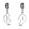Engrave Mother Daughter Puzzle 2 Piece Split Heart Sister Bead Charms for Mother Sterling Silver Fit European Bracelet .925