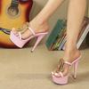 Fashion 12cm New Sexy Patent Leather Slippers with Super High Heels and Thin Buckle Strap Waterproof Platform Women's Shoes