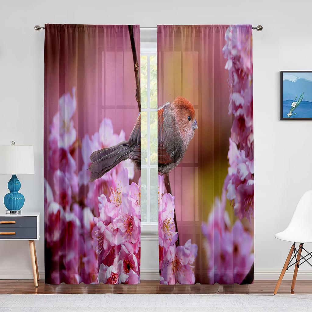 Весенние прозрачные занавески с колибри и цветами для гостиной, спальни, нарядные принадлежности для окон, шифоновые тюлевые шторы с принтом