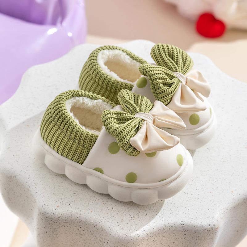 Зимние домашние туфли для девочек из хлопка на платформе, водонепроницаемая кожаная сумка с бантом, большая детская сумка и хлопковые тапочки из бархата