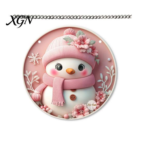 Snowman Pattern Hanging Cute Pink Acrylic Decor, Christmas Cartoon Holiday Gift for Friends Ornaments, Weatherproof Window Door Garden Decoration,