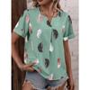 Women's Summer Blouses & Shirts V-neck Feather Printed Short Sleeve Loose T-shirt Women's Top