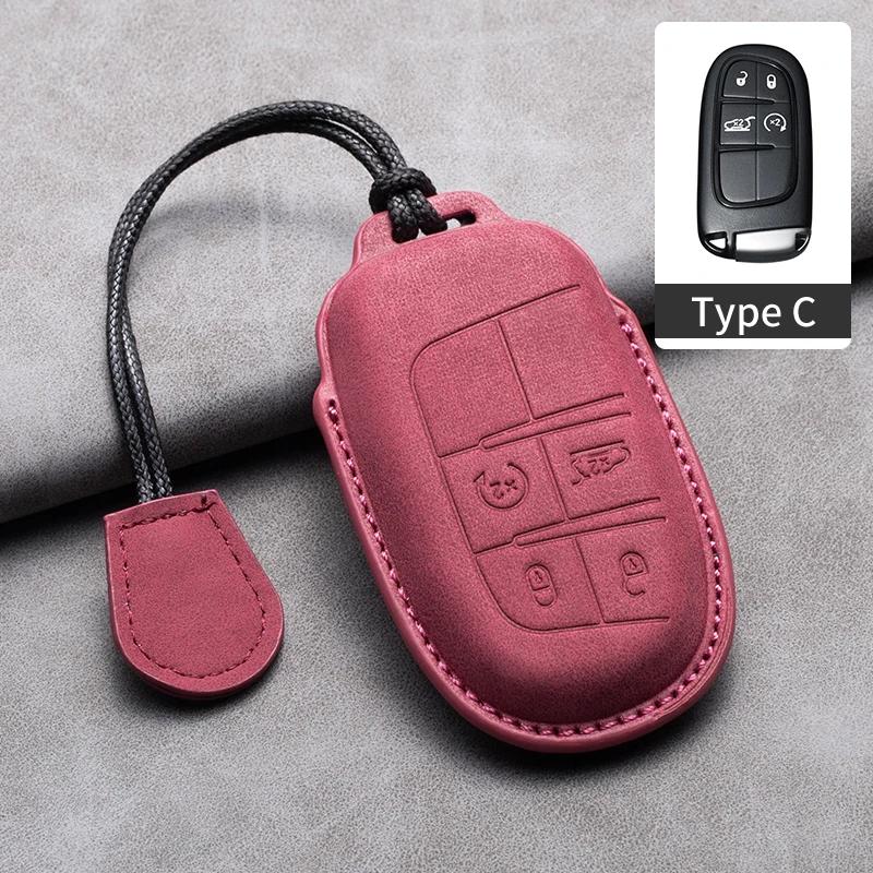 Leather Car Key Case Cover Shell For Jeep Chrysler 300 200 Dodge Charger Grand Cherokee Wrangler Compass Renegade For Fiat 500X