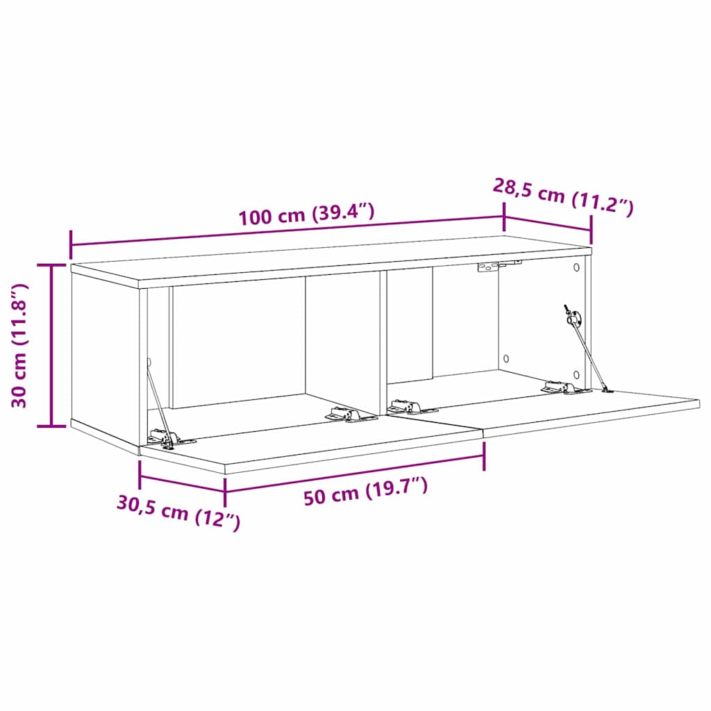 TV Cabinet Set of 2 Black 100 x 30 x 30 cm Engineered Wood