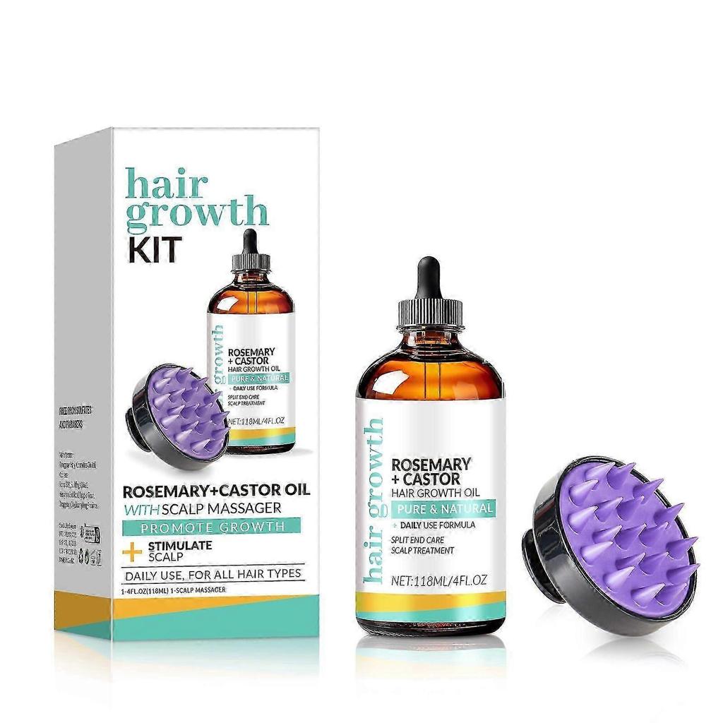 Organic Rosemary Castor Hair Growth Oil And Scalp Massager Set, Rosemary Castor Oil For Hair Growth, Hair Styling Oils For Dry, Itchy Scalp