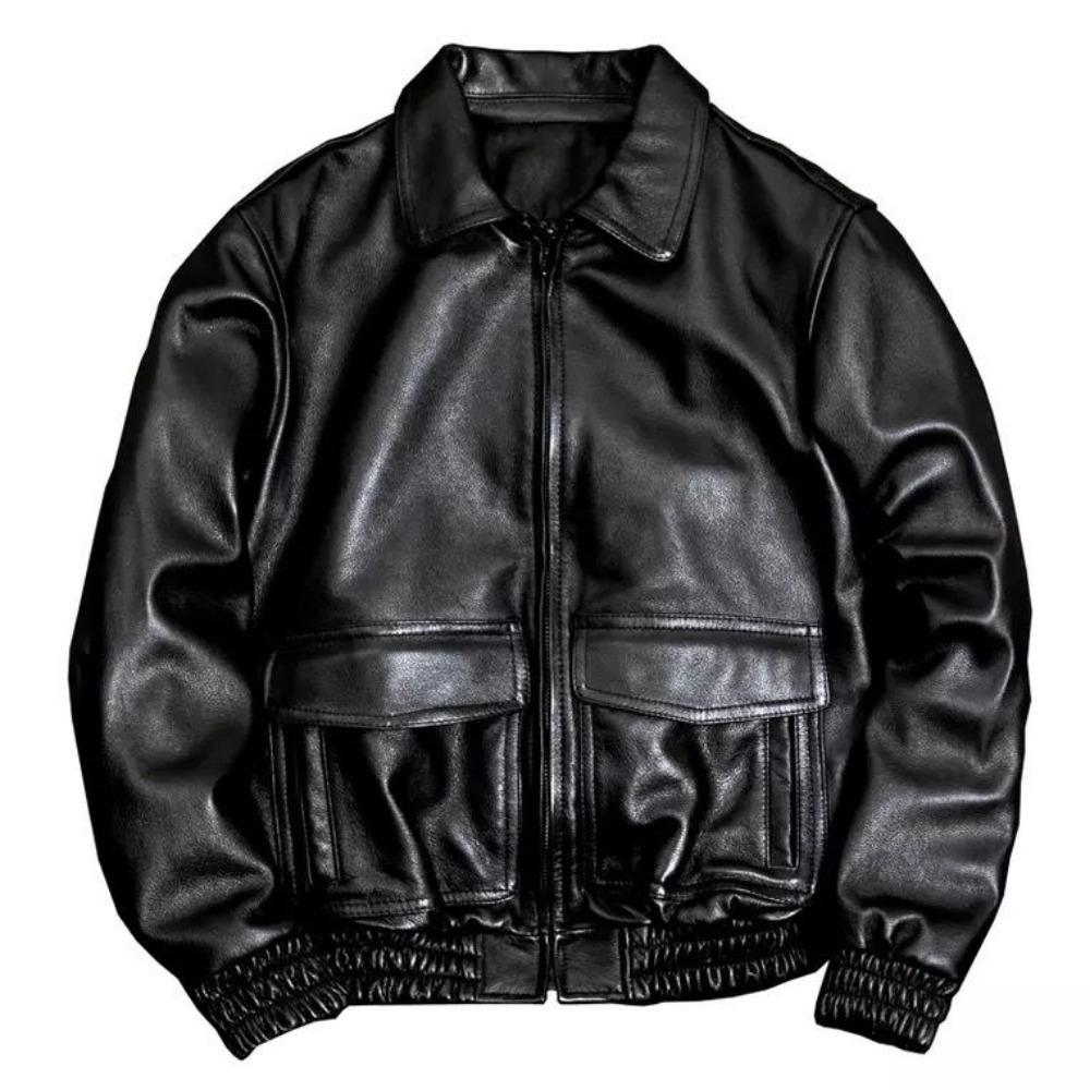 Куртка из натуральной мягкой коровьей кожи первого слоя, мужская летная куртка с короткими лацканами