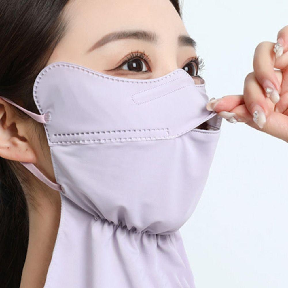 Hanging Ear Ice Silk Mask Solid Color Neck Sunshade Face Shield Ice Silk Face Mask  Summer