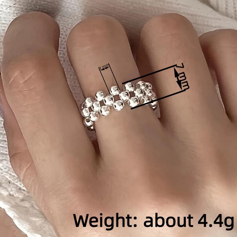 Huitan Beaded Chain Ring for Women Minimalist Multi-row Round Ball Wide Band Stackable Finger Ring Daily Party Trendy Jewelry