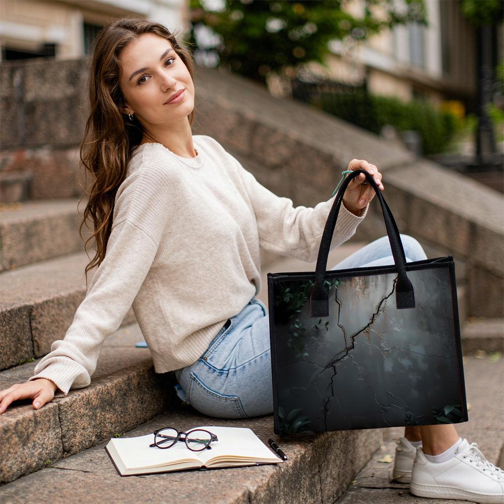Vintage Cracked Print Large Capacity Tote Bag Fashion Daily Shoulder Bag