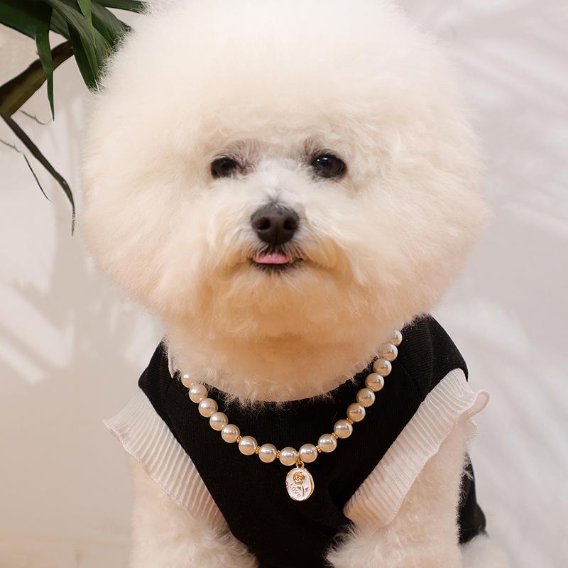 Винтажный Регулируемый Ошейник с Жемчугом для Кошек и Собак Милый Высококачественный Декоративный Ожерелье-Аксессуар для Щенка Котенка
