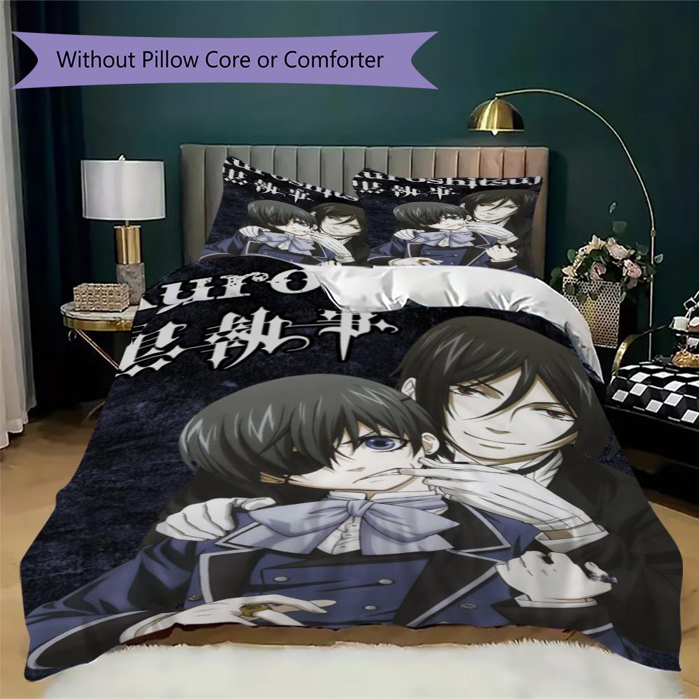 Black Butler Pattern Bedding,Quilt Set Quilt Cover Pillowcase Home Birthday Gift (1*duvet cover+2*pillowcase,without core)SSJT0917320