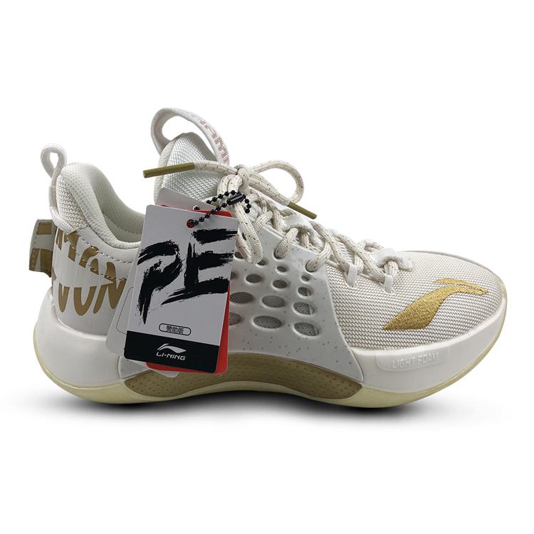 Li Ning SONIC 7 Лига CBA ПЭ Скользкие Устойчивые к истиранию Низкие Баскетбольные кроссовки Мужские Белый Золотой ABAP033-V
