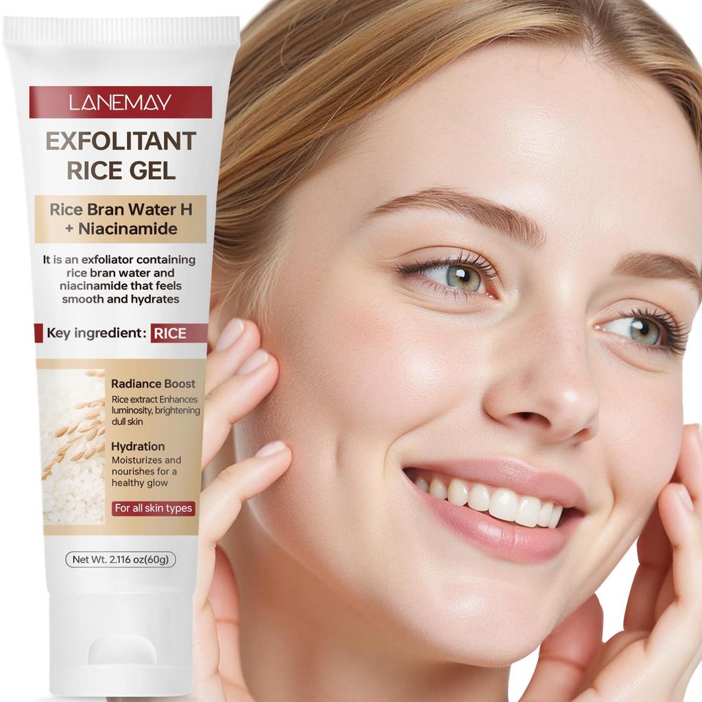 Отшелушивающий рисовый гель-увлажнение и питание для здорового сияния-Преобразует кожу в чистую и здоровую текстуру-Подходит для всех типов кожи, 60 г