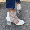 Woman Mesh Ankle Boots for Women Summer Square Heels Boots Sandal Ladies Round Toe Lace Boots