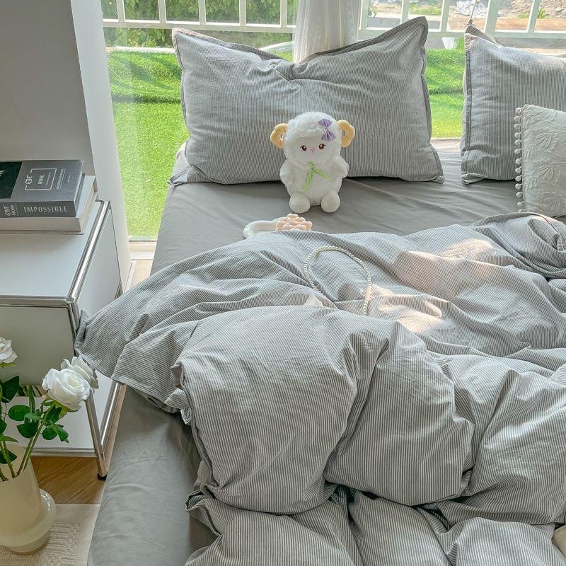 Striped Duvet Cover Set Quilt Set Ins Nordic Grey Bed Set Of Four Pieces, Home Luxury Bedding Set Bed Sheets