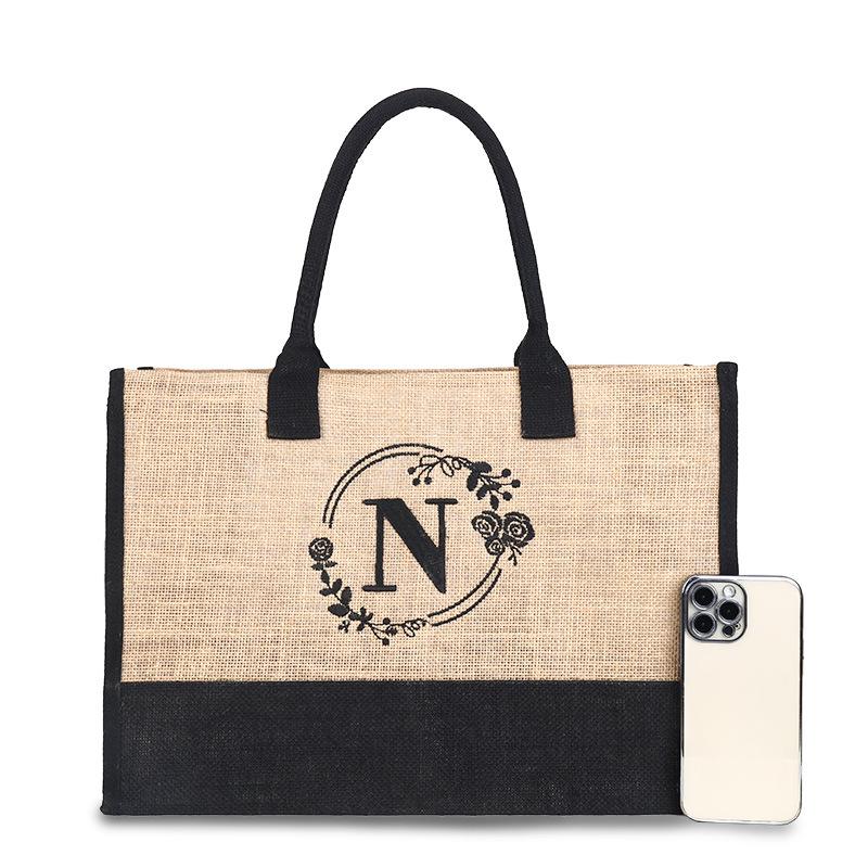 Модная и простая сумка-тоут в форме письма с большой вместимостью, ручная джутовая сумка