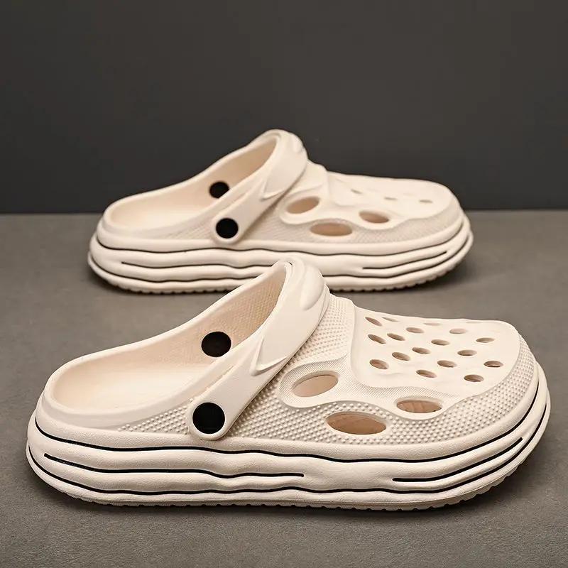 Модная платформа Мужские тапочки с отверстиями Сабо Слайды Мягкие Пляжные Повседневные Стиль 2025 Веселые Взрослые Высокое Качество Модный Дизайнер Роскошная Мужская Обувь